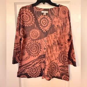 Christopher & Banks Coral and Brown Button Down Shirt